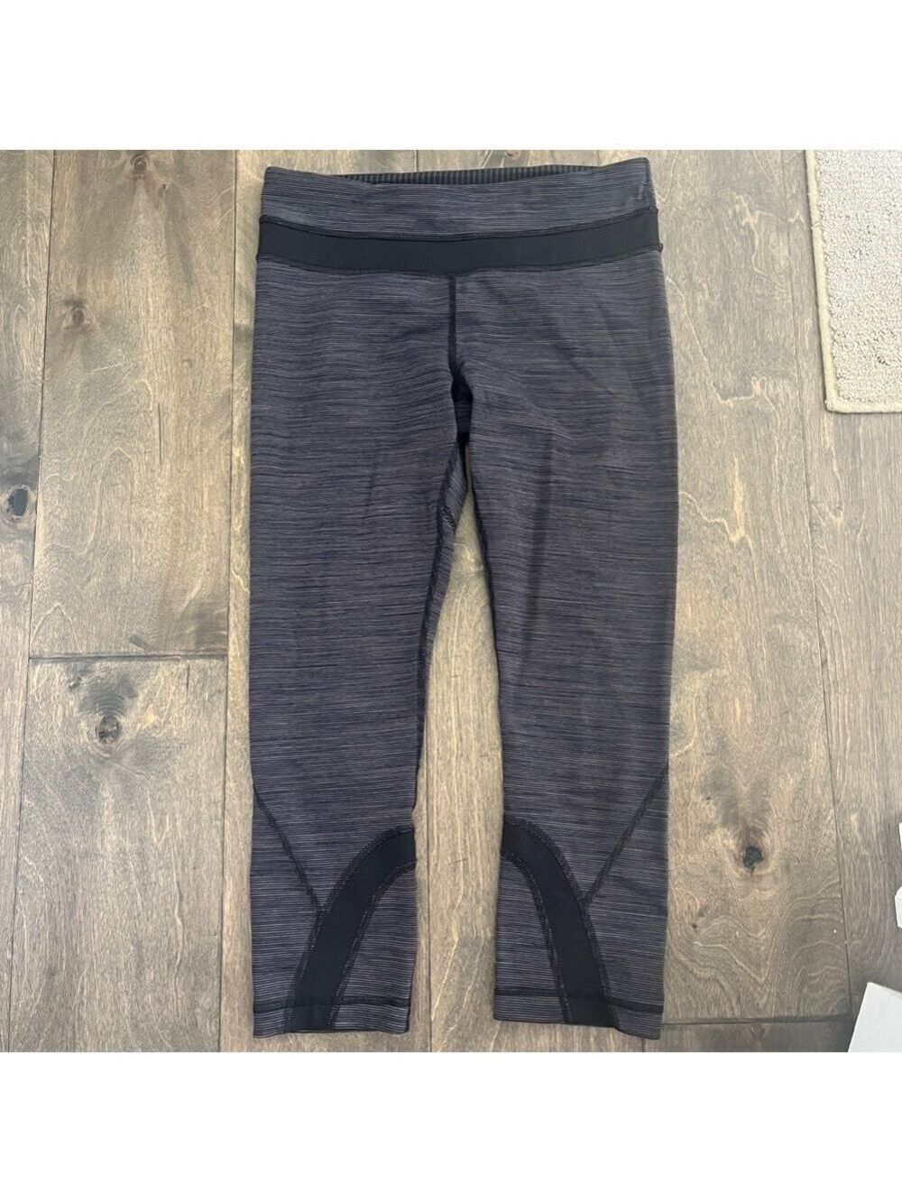 Lululemon Black and White Stripe Back Pocket Crop Leggings